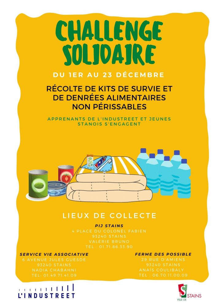 Challenge Solidaire - Récolte de kits de survie et denrées alimentaires non périssables - Ville de Stains