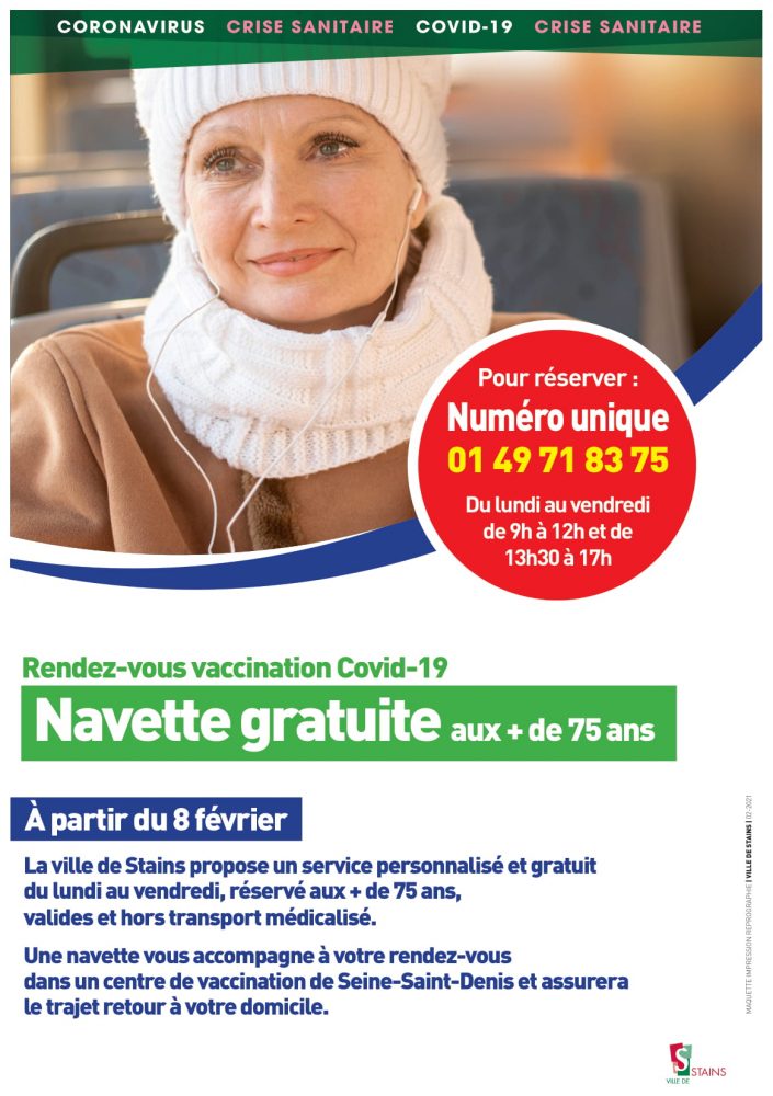 Rendez-vous vaccination Covid-19 - Navette gratuite aux + de 75 ans - Ville de Stains