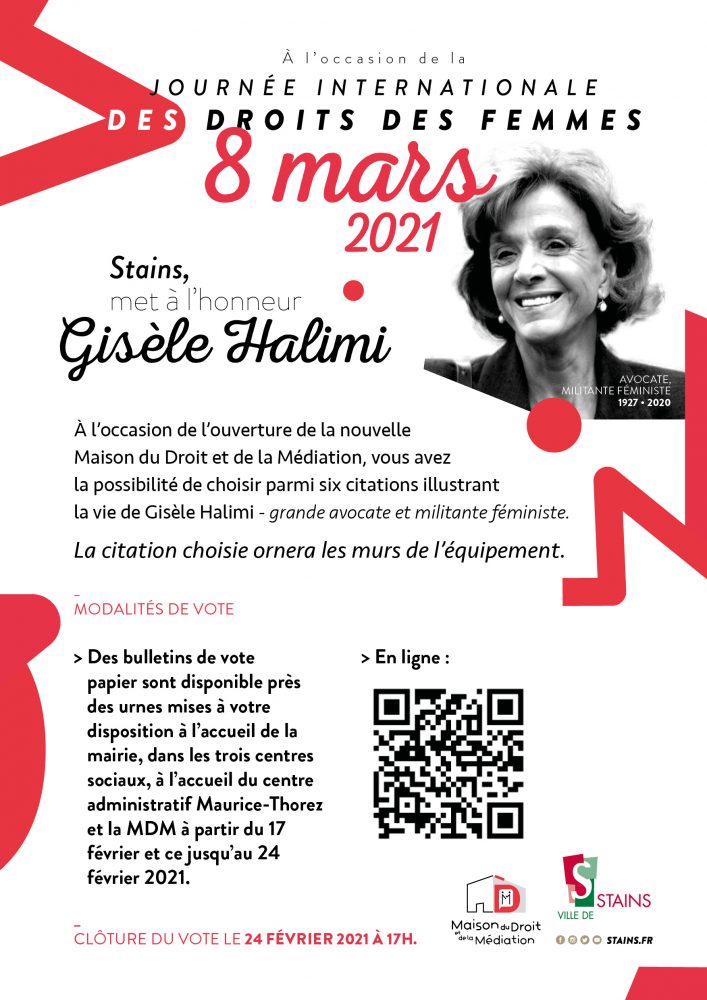 Votez pour la future citation qui ornera la future Maison du Droit et de la Médiation "Gisèle Halimi" - Ville de Stains