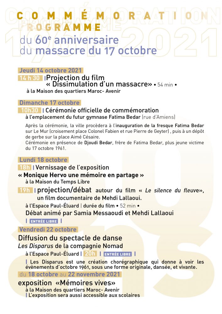 1961 - 2021 - Commémoration du 17 octobre 61 - Programme - Ville de Stains