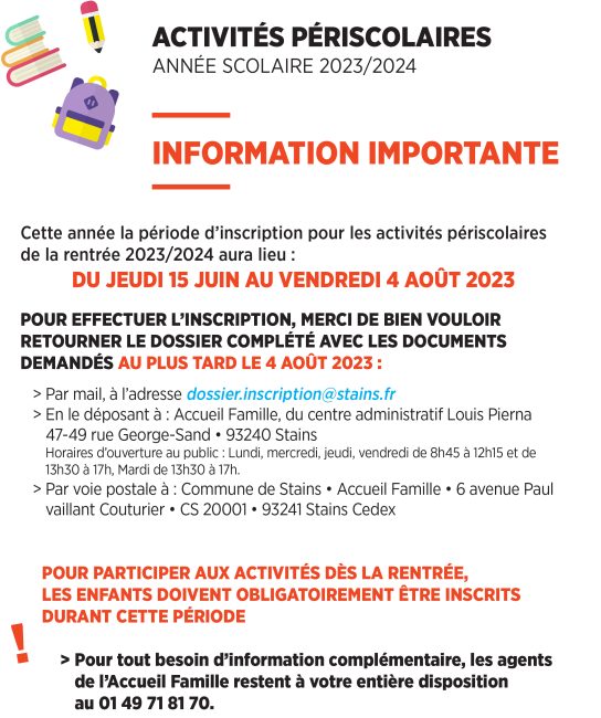 Pré inscription aux activités périscolaires 2023 2024 Début des