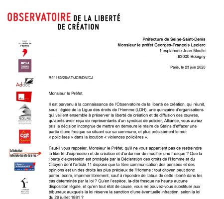 lettre au préfet 93 observatoire de la liberté de création - Ville de Stains