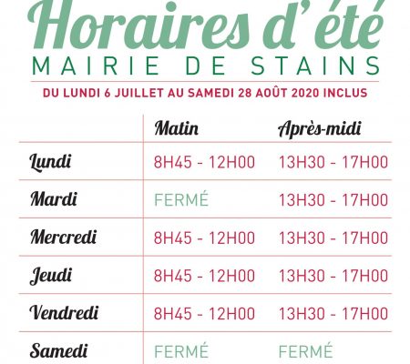 Horaires Été Mairie 2020