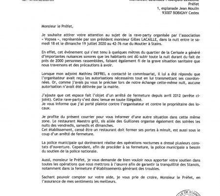 Le mairie adresse un courrier au préfet 22.07 - Ville de Stains