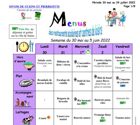 menus scolaires mai a juillet 2022